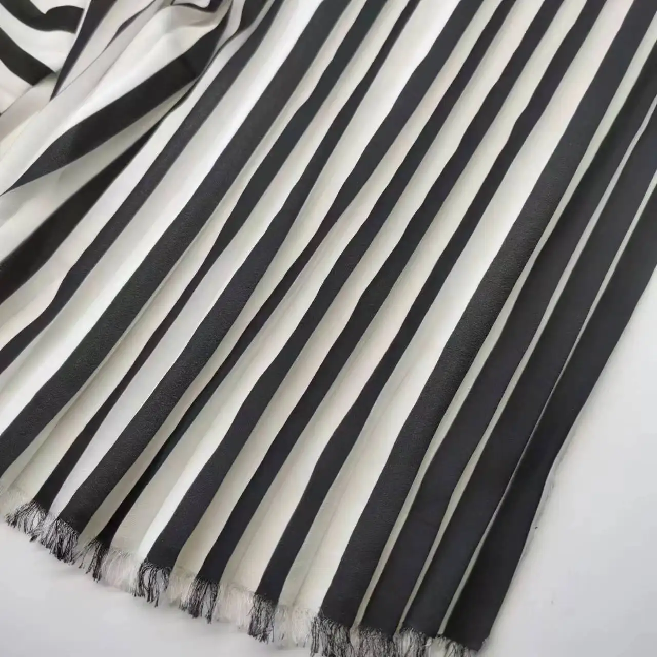 Pleated Black White Stripe Fabric Solid Organ Crushed Soft Breathable DIY Skirt Material