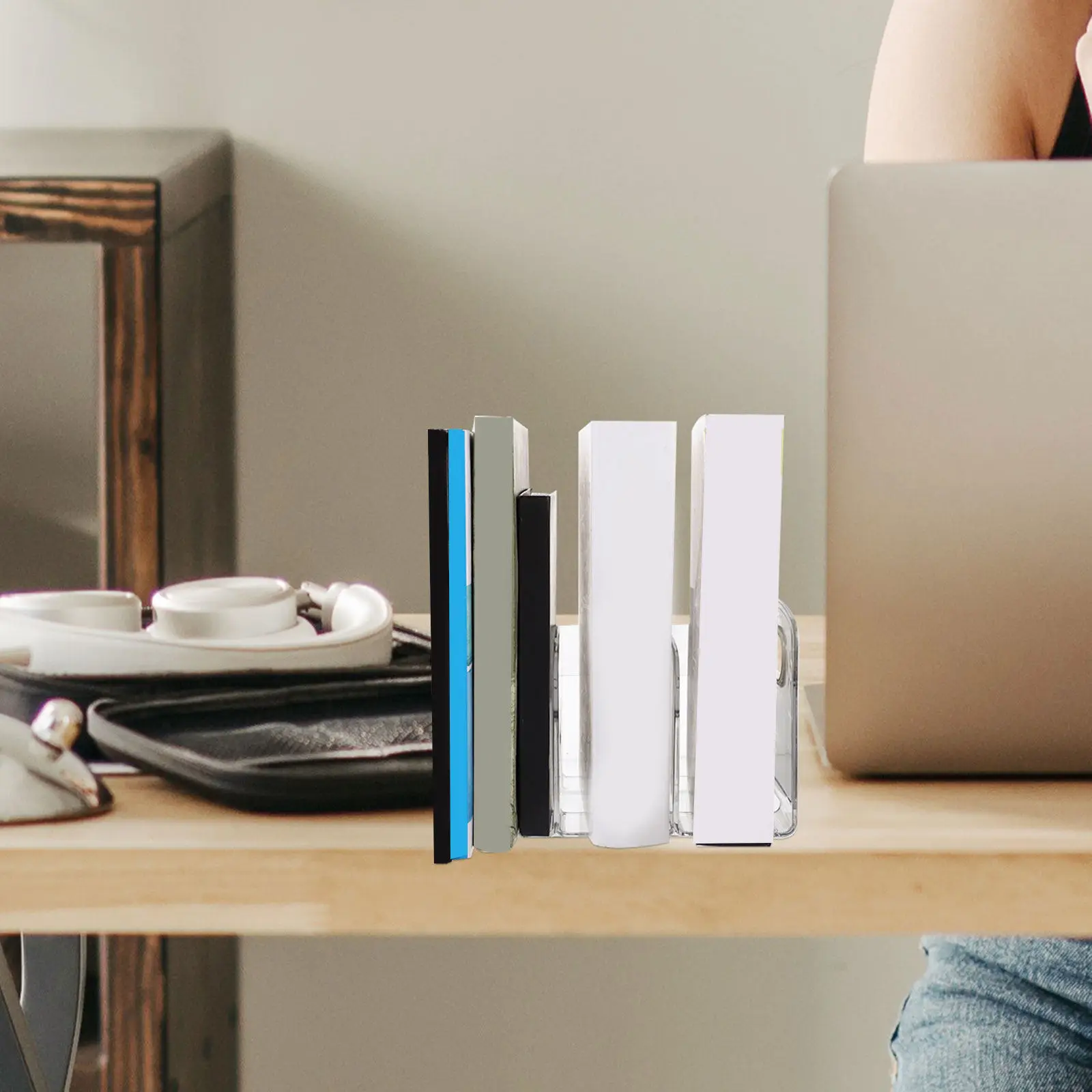 Strong Plastic Bookends Stylish Home Decorative File Organizer Multi-Function Desktop Book Holder Magazine Files