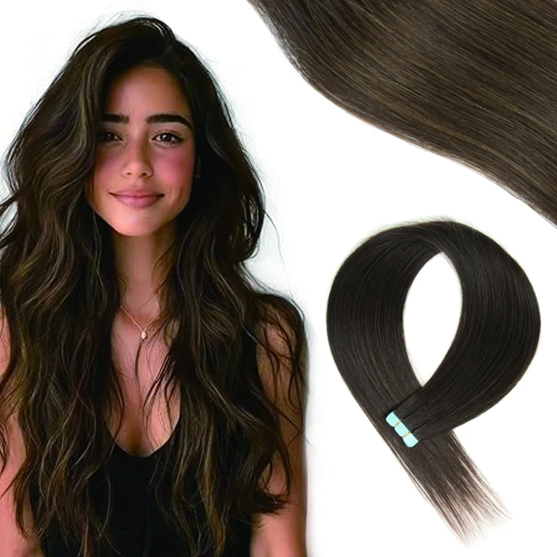 

Tape Extensions Real Hair Chocolate Brown Tape-In Extensions Real Hair Extensions Invisible Straight Skin Weft Natural Adhesive