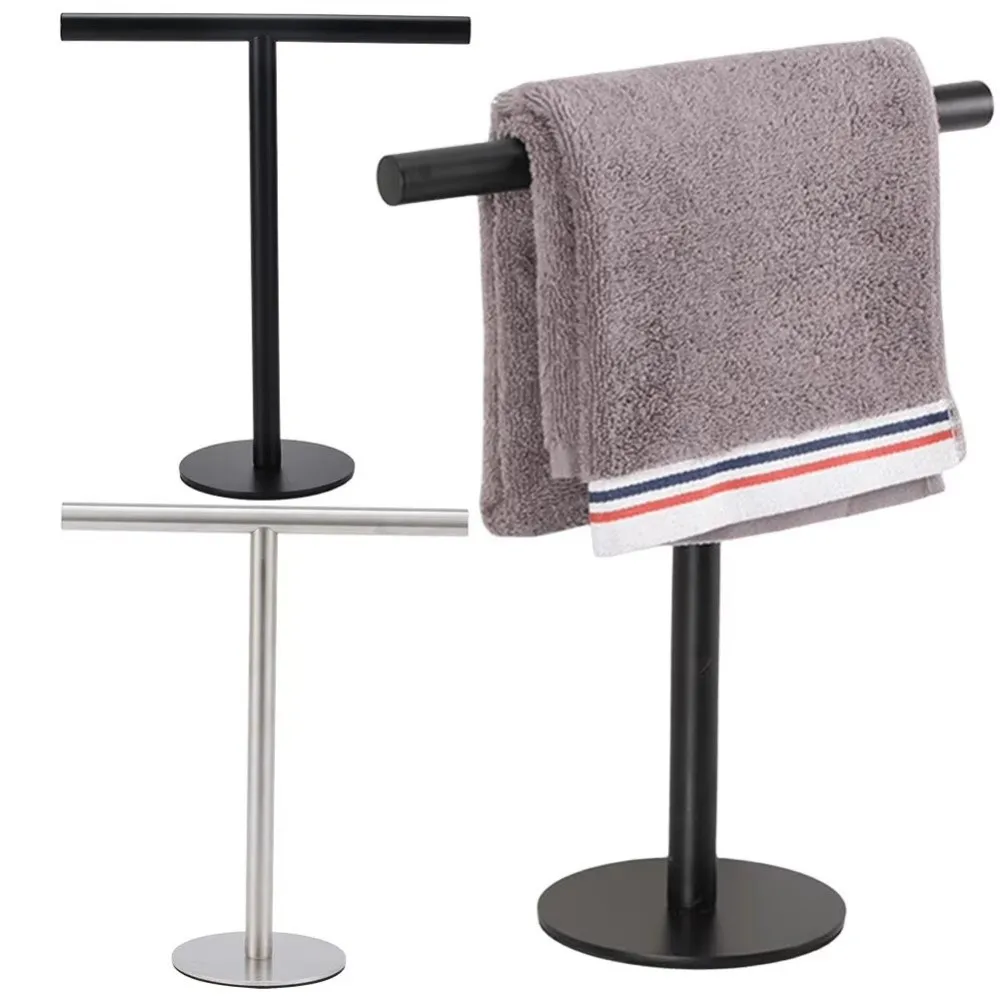 

New Stainless Steel Towel Rack Movable Rustproof T-Shape Holder Multi-Purpose Modern Style Counter Organizer Bathroom