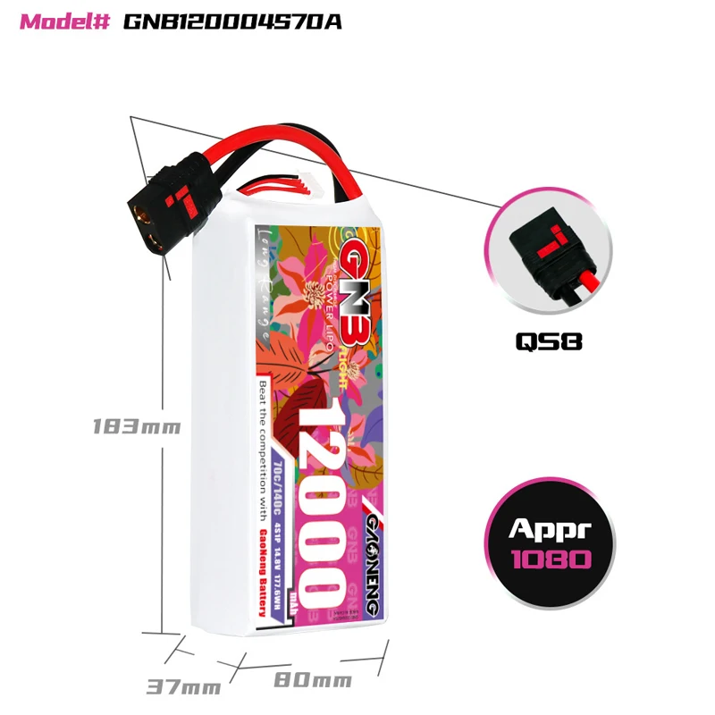 GNB 4S 12000mAh 70C/140C With XT90S QS8 Plug Connector 14.8V RC Rechargeable LiPo Battery for UAV Aircraft Helicopter