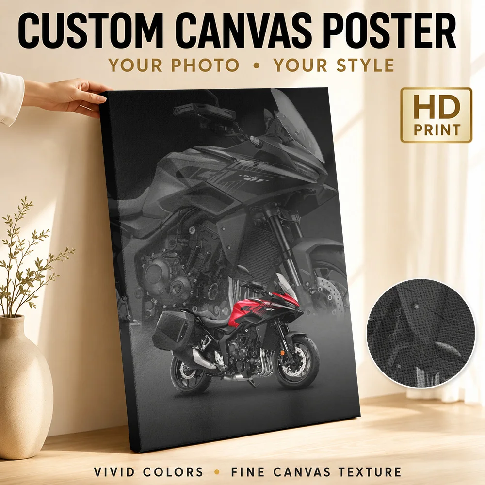 Japanese CB1000GT Motorcycle Canvas Print Customized Photo Layered Panels With Enlarged Details Wall Art For Workshop Office