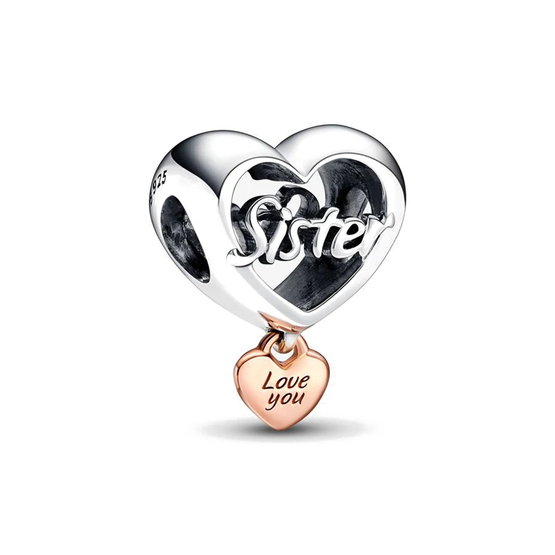 Hot selling 925 Silver Heart I LOVE YOU Wife Nan Dad Sister Beads Suitable for Women Original Bracelet Necklace DIY Jewelry