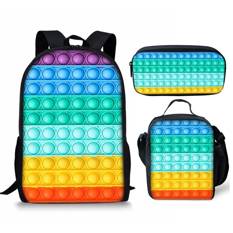 Classic Rainbow Colorful Push Bubble 3D Print 3pcs/Set Student School Bags Laptop Daypack Backpack Lunch bag Pencil Case