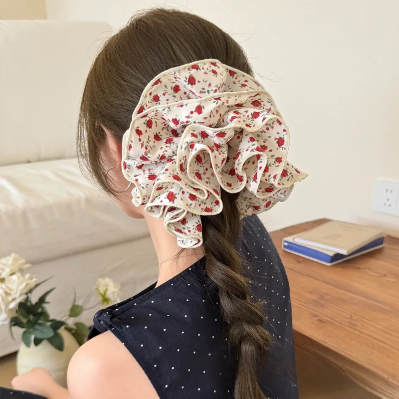 

Retro floral multi-layer large intestine hair band female high-end sense tie low ponytail headrope