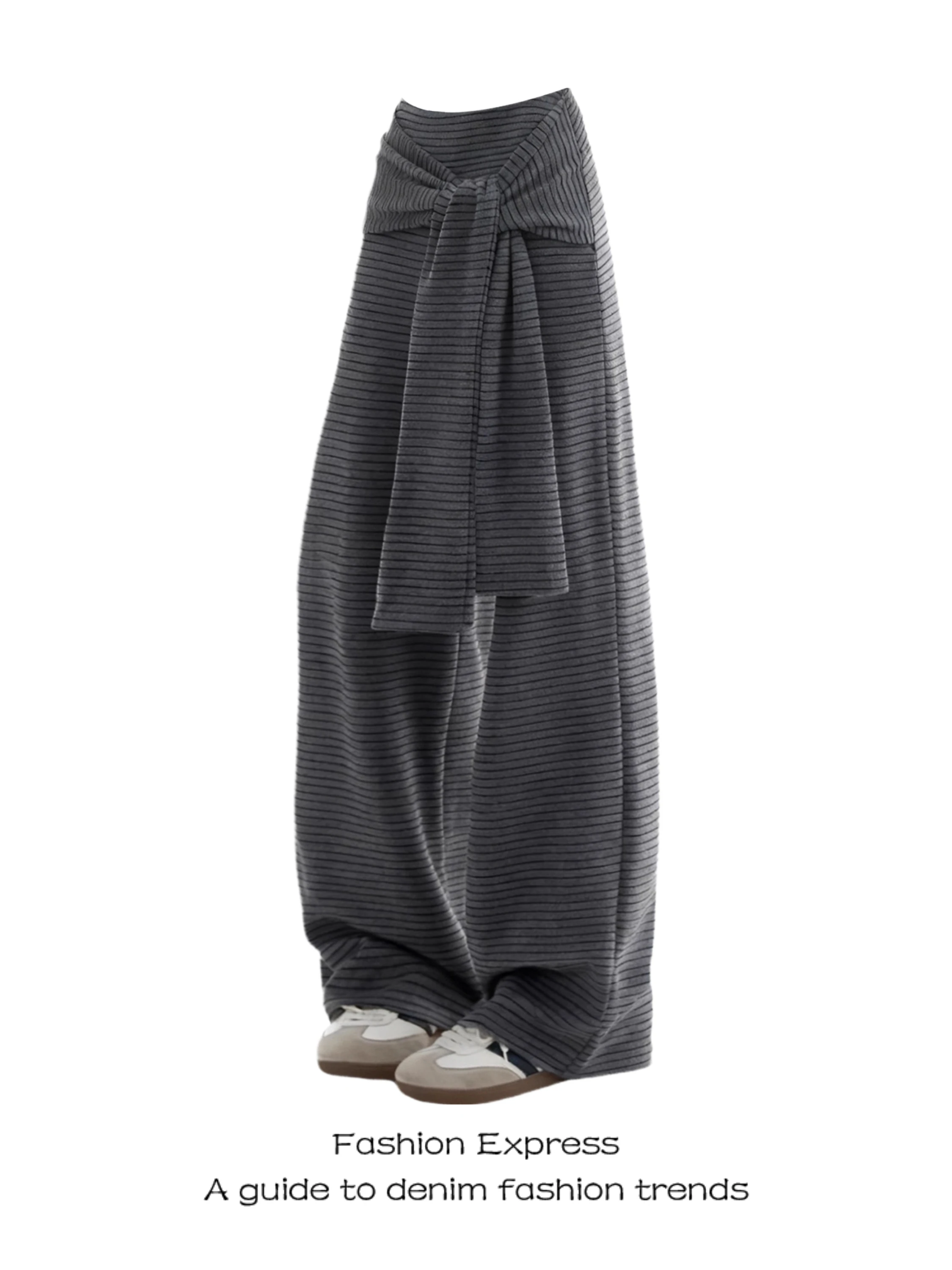 

Trendy High Waist Striped Casual Pants Deep ey Spor Drag Queen Sle Loose Straight Leg Floor-Length Women's Faion