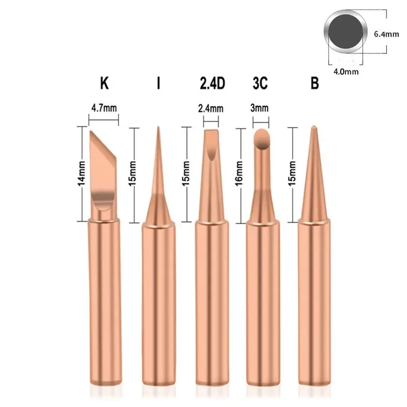 5 個 900M-T 純銅はんだごてのヒント鉛フリー溶接はんだチップ溶接機器はんだ付け用品