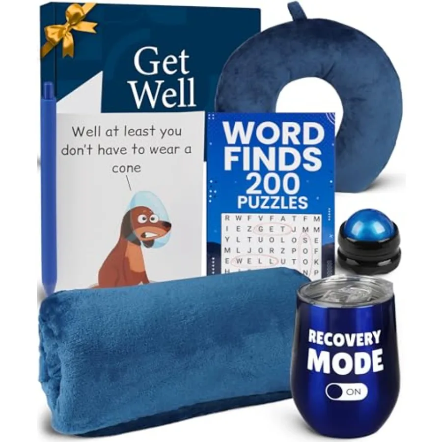 

Get Well Soon Gift Basket for Men Recovery and After Surgery Care Package - Plush Blanket Insulated Tumbler Neck Pillow Massage