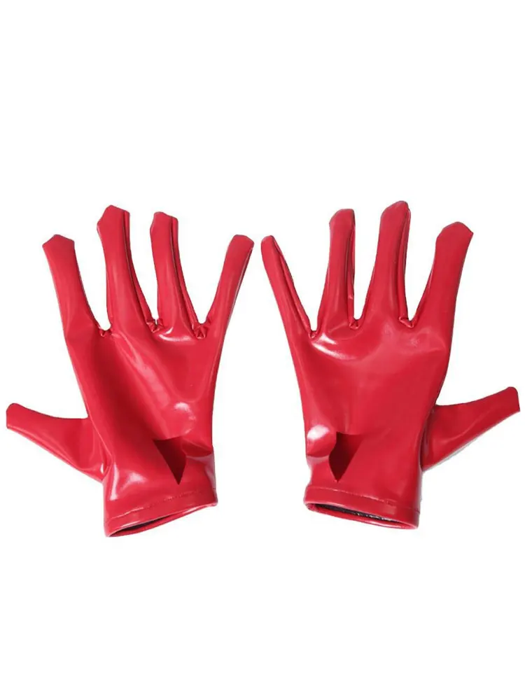 Guantes cortos de cuero de látex PU para mujer, traje de sirvienta calado Sexy, guantes de cinco dedos, Mini guantes brillantes de PVC para club nocturno
