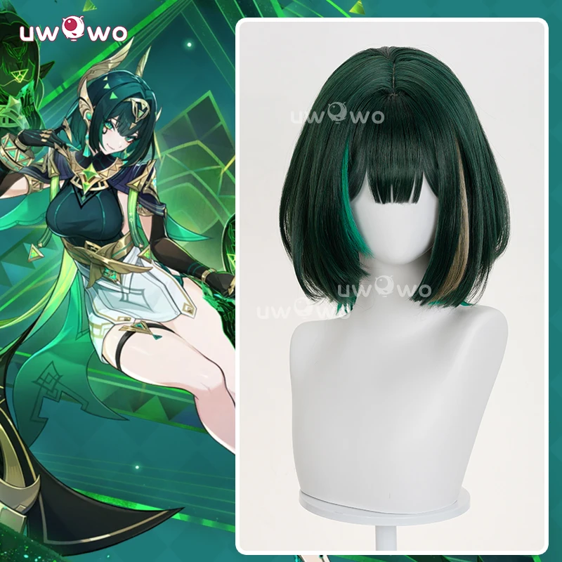 

UWOWO Nefer Wig Game Genshin impact Nefer Cosplay Wig Short Hair Green Hair Halloween Wig