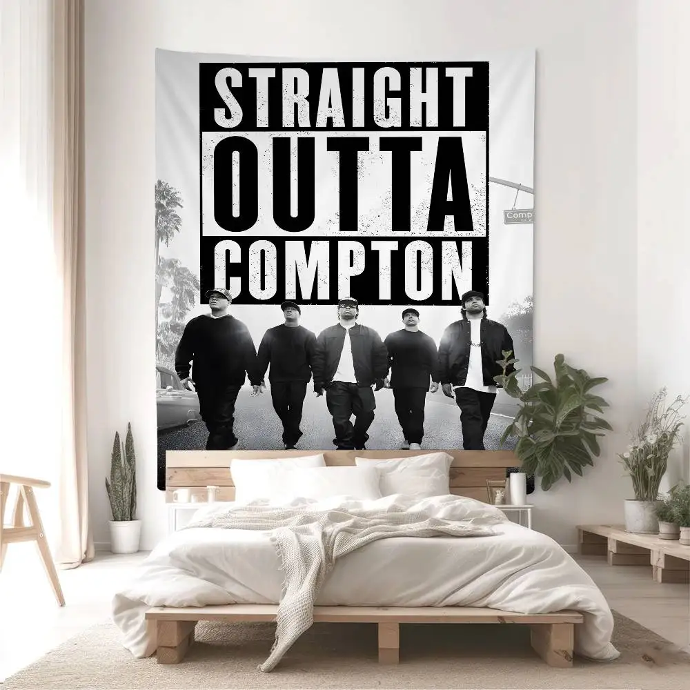 NWA الهيب هوب مغني الراب مستقيم Outta كومبتون ألبوم الموسيقى الساخنة قماش مزخرف جداري معلق التارو الهبي جدار السجاد النوم جدار الشنق ورقة
