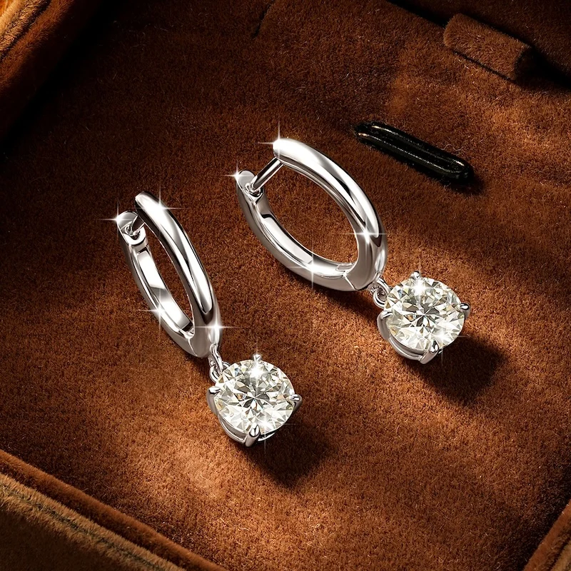 Rrjzz 6,5 mm Solitär-Moissanit-Diamant-Tropfenohrringe, hypoallergen, zierliche Hängeohrringe für Frauen, 1 Karat, Schmuckgeschenke – Detail 6