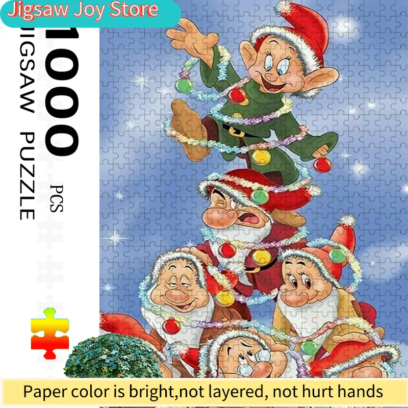 カラフルなクリスマスの小人が描かれた1000ピースのジグソーパズル。家族の楽しみや交流に最適です。 それは鮮やかな腹筋を見せています