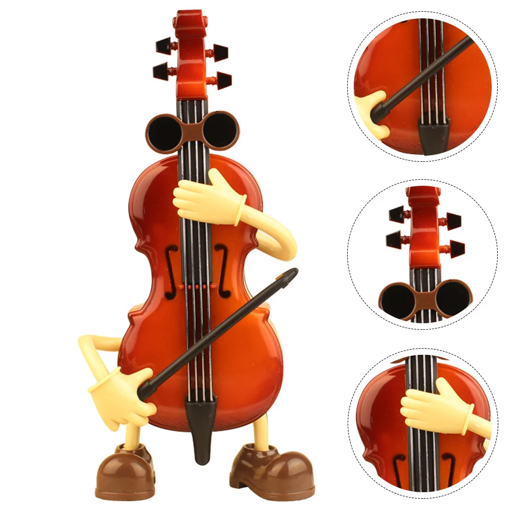 

Wind-up Violin Model Ornaments Decor Musical Plaything Desktop Toys Brown Plastic Adornment