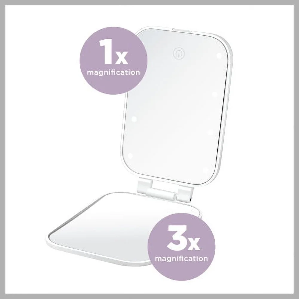 Компактное зеркало с сенсорным экраном со светодиодной подсветкой и 1-кратным 3-кратным увеличением, на батарейках, отдельно стоящий ручной инструмент для красоты, для путешествий