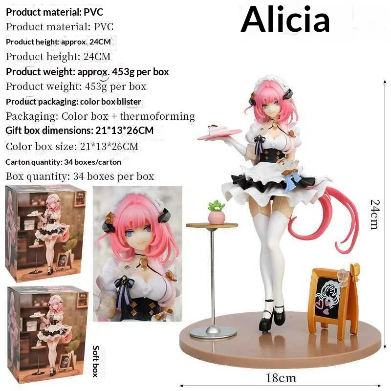 

Аниме-фигурка Elysia Cake Maid, версия Pink Sweetheart Lady Коллекционная статуэтка из ПВХ, 24 см, в коробке, для фанатов аниме, украшение для рабочего стола