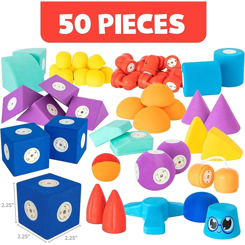 Magnetic Foam Blocks - 50-Piece Educational Set for Toddlers, Bath & Sensory Play, Ages 3-5