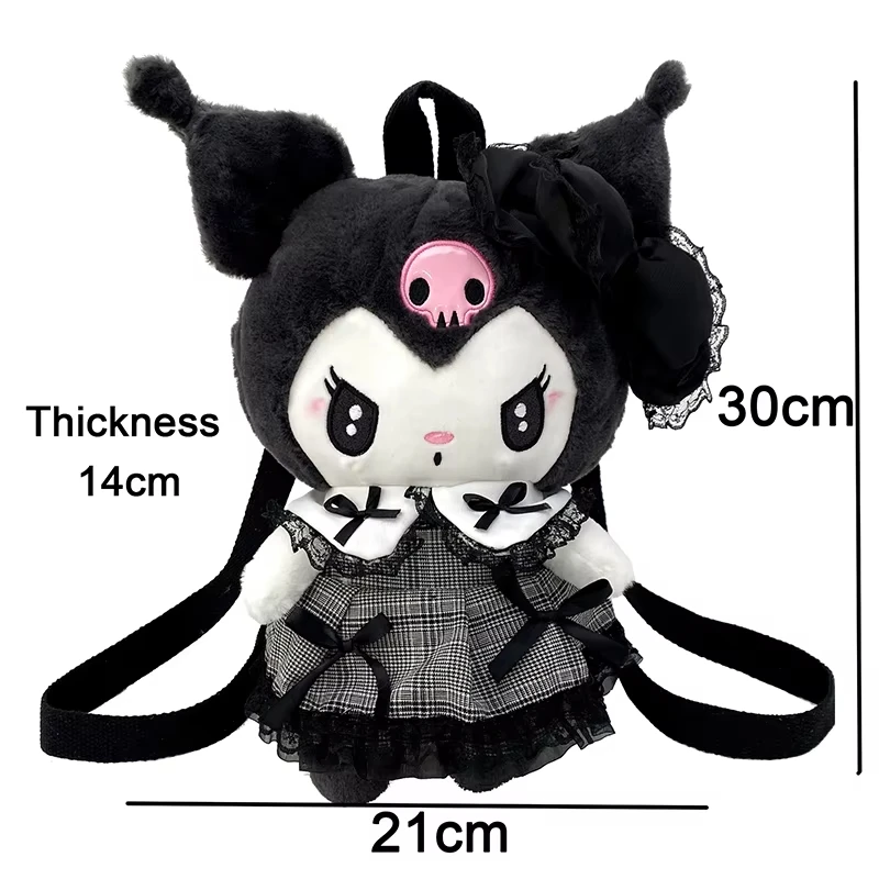 Kuromi น่ารัก Goth กระเป๋าเป้สะพายหลังตุ๊กตา Plush Dual ไหล่กระเป๋าสําหรับหญิงสาวของขวัญการสําเร็จการศึกษาของขวัญวันเกิด Dark อะนิเมะสไตล์