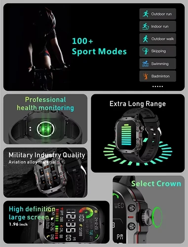 Imagen 2 del producto LAXASFIT nuevo reloj inteligente de 2,01 pulgadas Bluetooth Talk rastreador de actividad/deporte al aire libre para hombres con linterna LED reloj inteligente