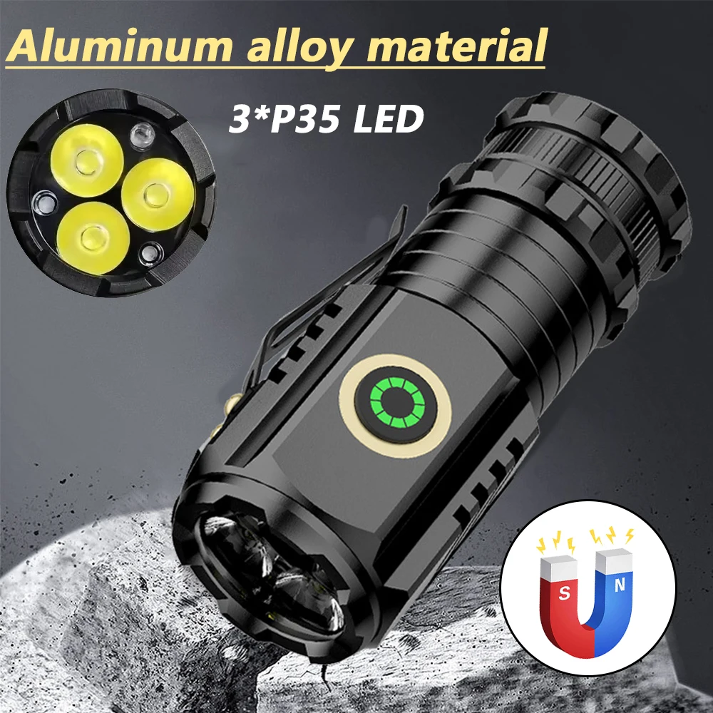 3 * P35 Led Zaklampen Legering Krachtige Zaklamp Draagbare Outdoor Pocket Wandelen Kamperen Magneet Werk Auto Reparatie Rood Licht Zaklamp