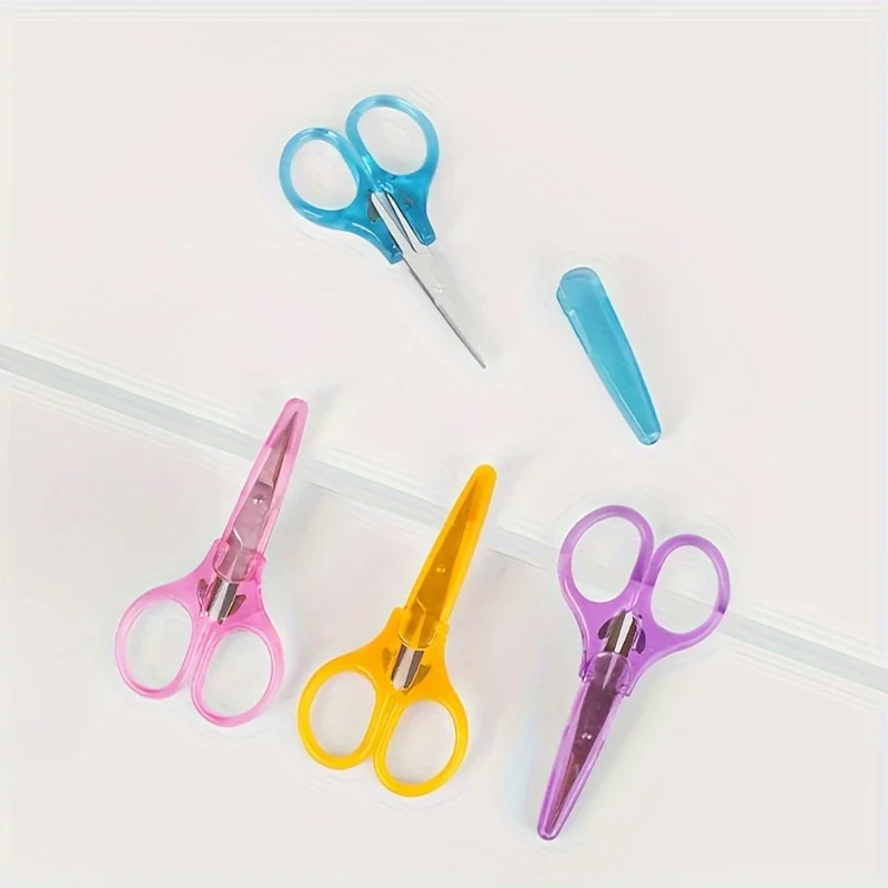 4 Stück Präzisions-Bastelschere aus Edelstahl, gebogene gerade Spitzen zum Nähen, Sticken, Papierschneiden mit Schutzhüllen