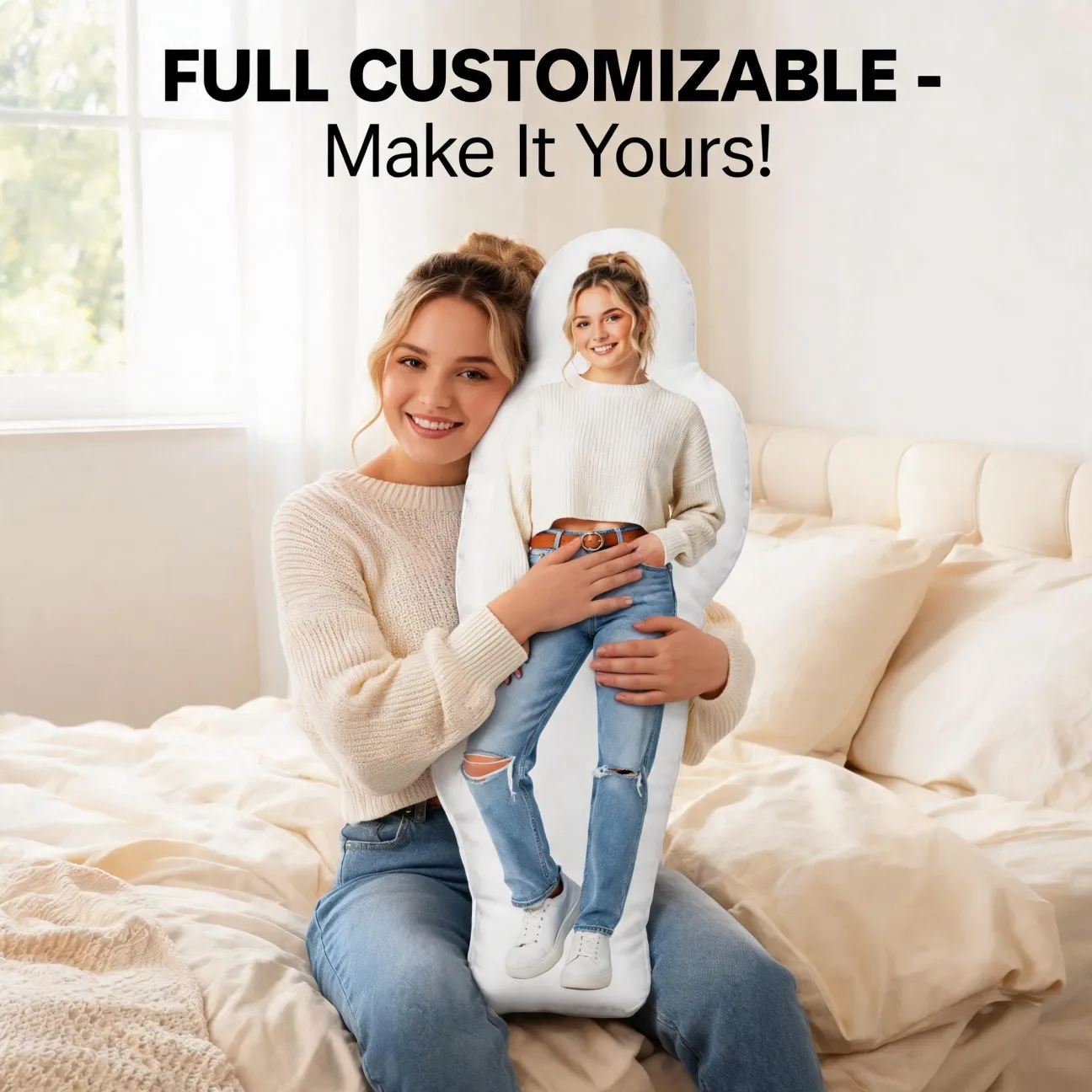 Custom Personalized Photo Shaped Pillow, Full Body Portrait Decorative Cushion, Unique Home Decor Accent for Sofa & Bedroom, Mem