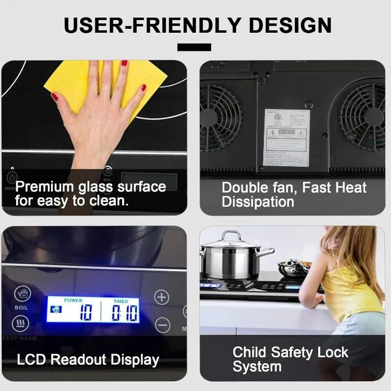 LCD Portable Double Induction Cooktop Digital Electric Countertop Burner Sensor Touch Stove,Dual Heating Zone Child Safety Lock