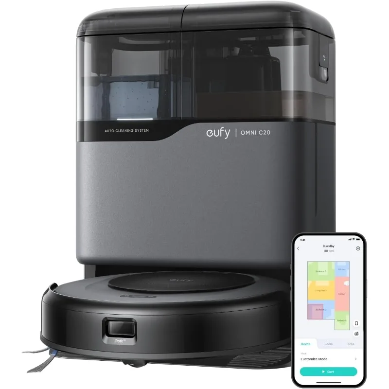 eufy Robot aspirapolvere Omni C20 con stazione all-in-one, svuotamento automatico, lavaggio e asciugatura del mop per pulizia a mani libere