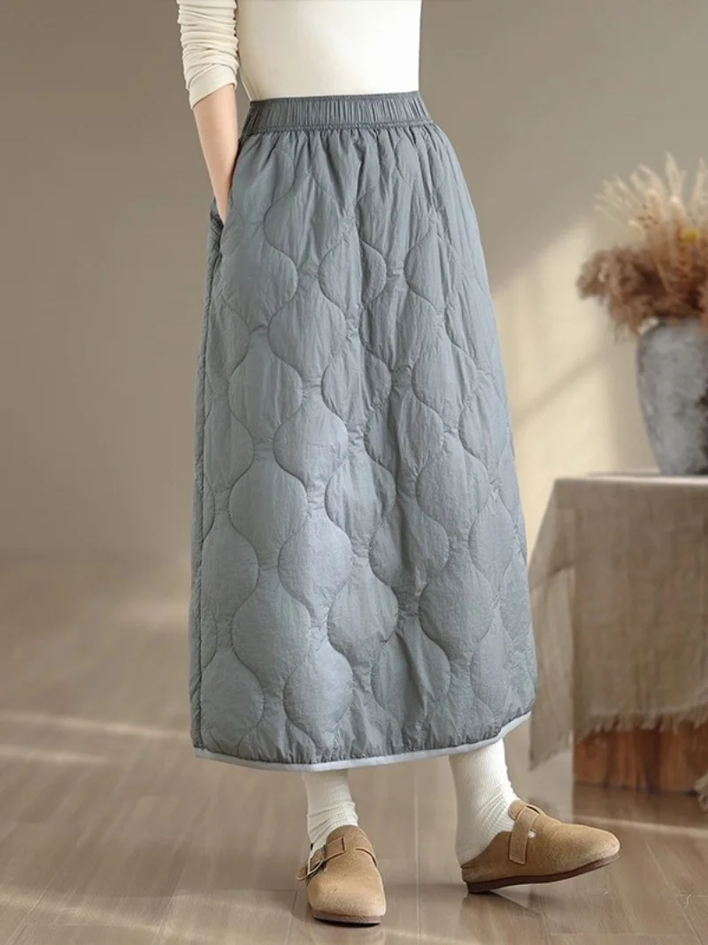 

Удобная теплая хлопковая юбка для женщин, осень-зима 2021, новая коллекция, стеганая большая свободная повседневная универсальная юбка Hulusin w1150