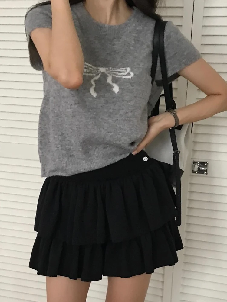 سترة نسائية محبوكة للخريف المبكر مع تطريز على شكل عقدة فراشة مضادة للشيخوخة برقبة مستديرة وأكمام قصيرة رقيقة ومتعددة الاستخدامات #4