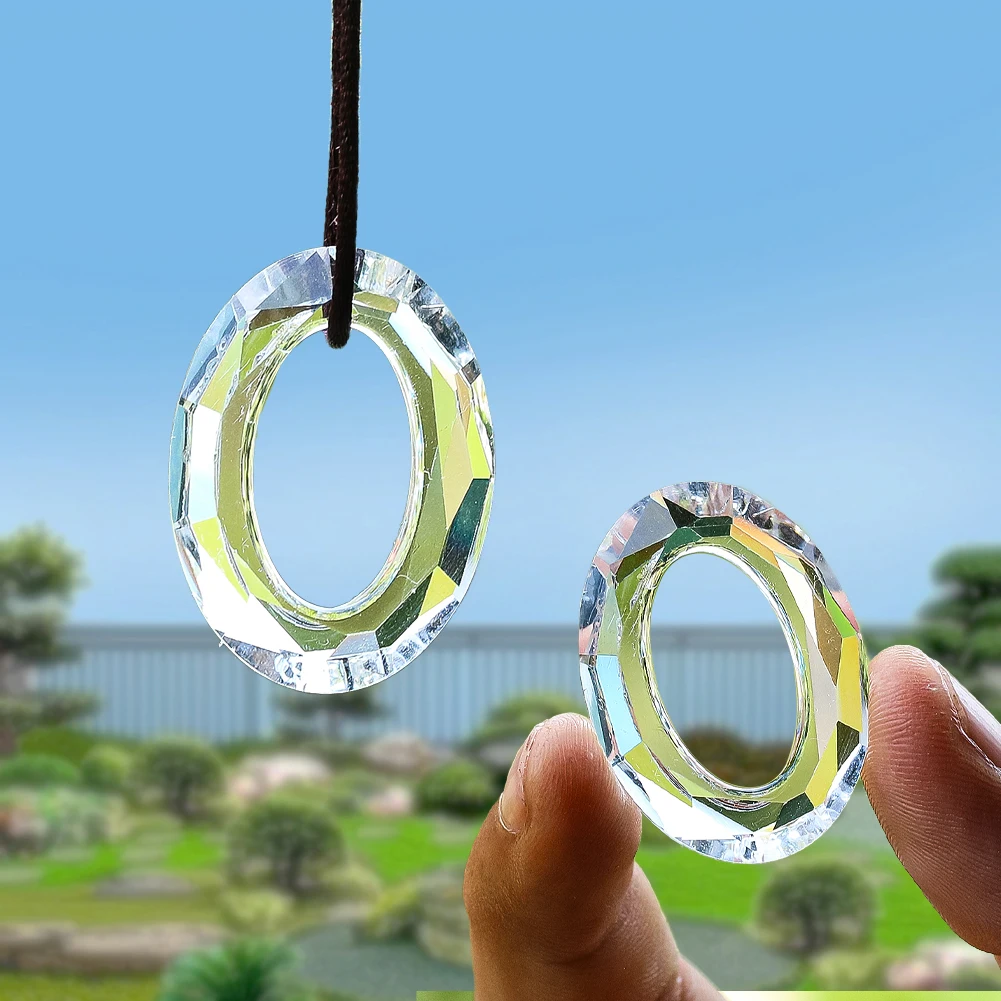 

3pc 33mm Oval Crystal Ring Clear Faceted Glass Prism Holiday Party Room Chandelier Decor Rainbow Maker Garden Hanging Suncatcher