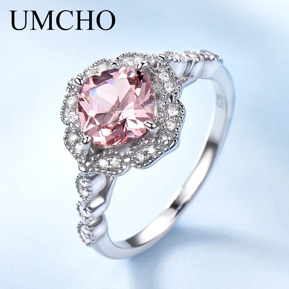 Nano Morganite Rings 925 Sterling Silver Ring Pink Cushion 7mm Rings for Women