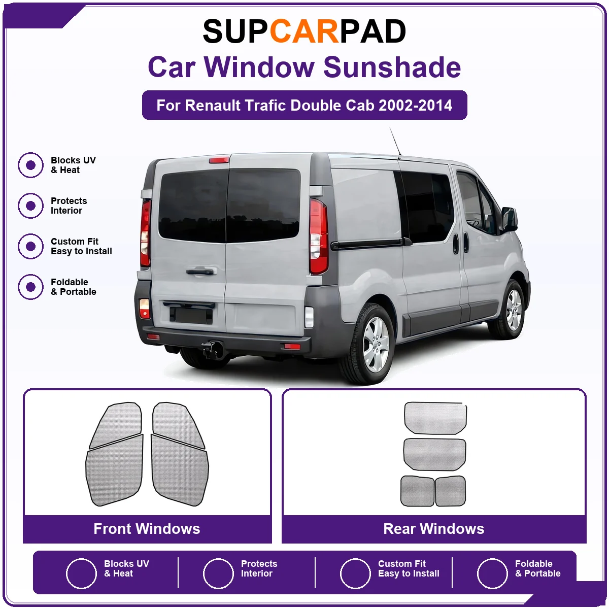 For Renault Trafic Double Cab 2002-2014 Pre‑Cut Auto Window Sunshade Anti‑UV Car Sun Visor Protector