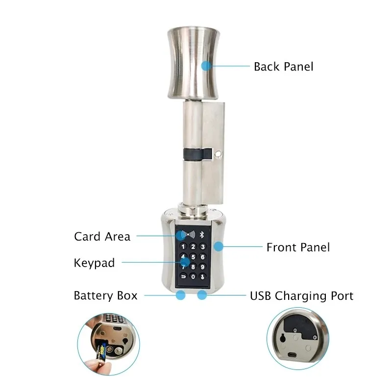 Imagem -03 - Ttlock Bluetooth Smart Cylinder Lock Segurança Wi-fi sem Fio App Digital Código do Teclado Cartão Rfid Keyless Lock