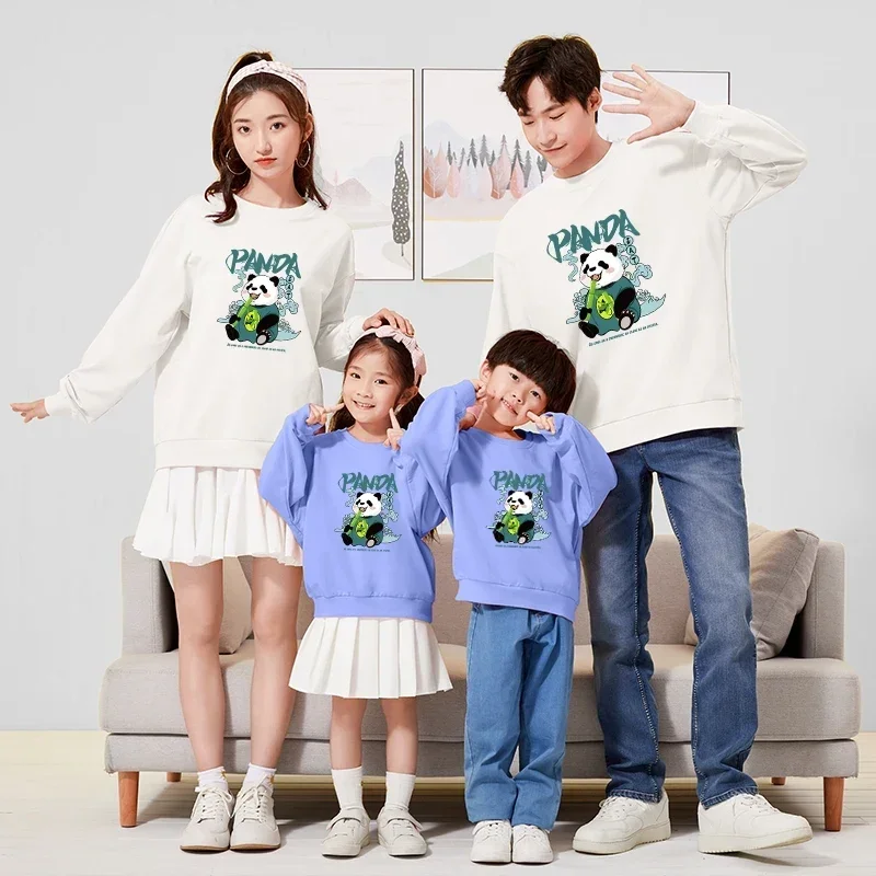 Christmas Cute Panda Print Shirts Autumn Mom Daughter Tops Matching Family Outfits Dad Son Sweatshirts Couple Clothes Pullovers