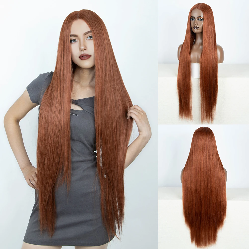 

Synthetic Lace Front Wigs Highlight Ginger Blonde Black Wig For Women Long Straight Lace WIg 38Inch Synthetic Heat Resistant Wig