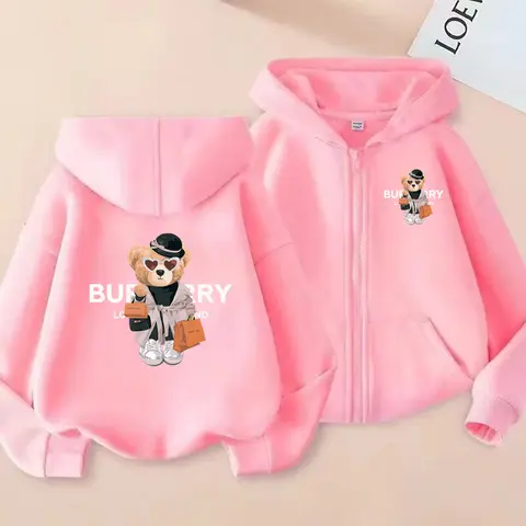 Children's Kawaii Bears Pretty girl's Charming Clothes Zipper Style Long Sleeve Hoodie Girls Boy 3-12Yrs Leisure Sweatshirt Coat