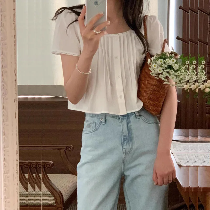 Ele ort Sve ample femmes irt Vintage Design Floral plissé Chic haut été nouveauté taille haute couleur Pure