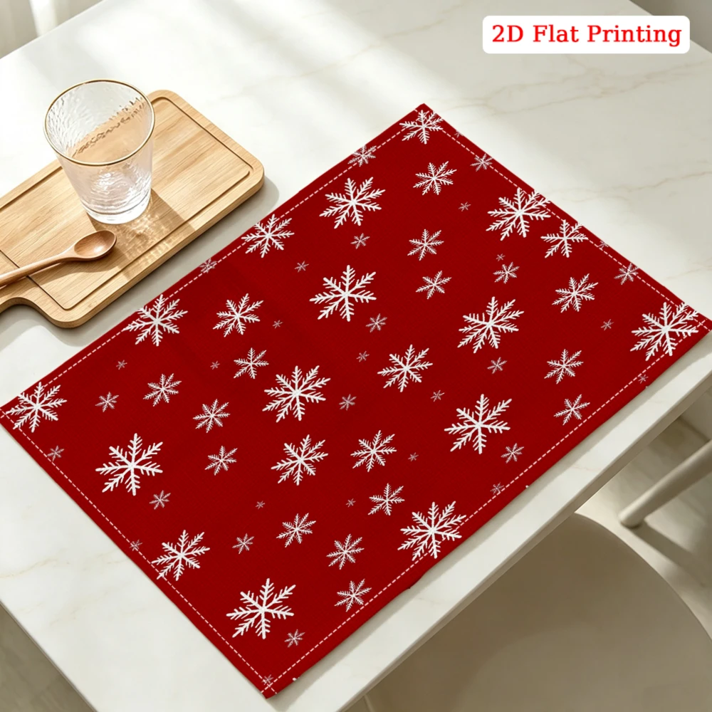 Red Background White Snowflake Pattern Kitchen Placemat Coaster Linen Pad Dish Coffee Cup Table Mat 30x40cm Home Decor