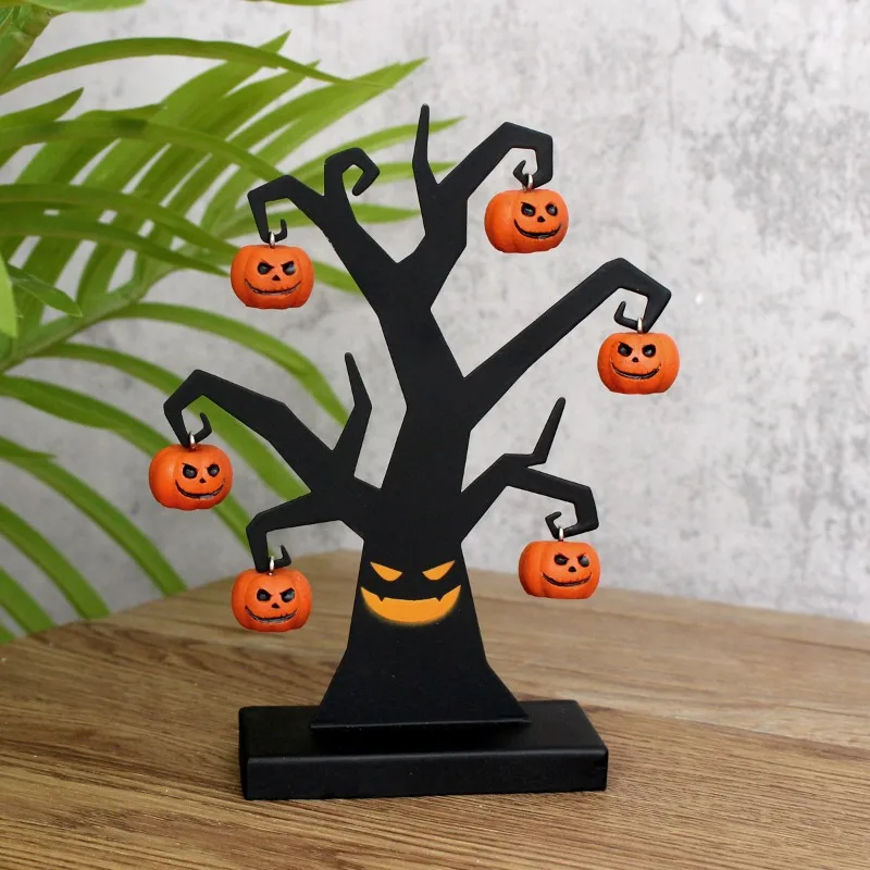 1 Piece of Pumpkin Iron Tree Handicraft, Full of Evil Pumpkin Smiling Face, Iron Tree Covered with Pumpkins, Eerie Atmosphere, H