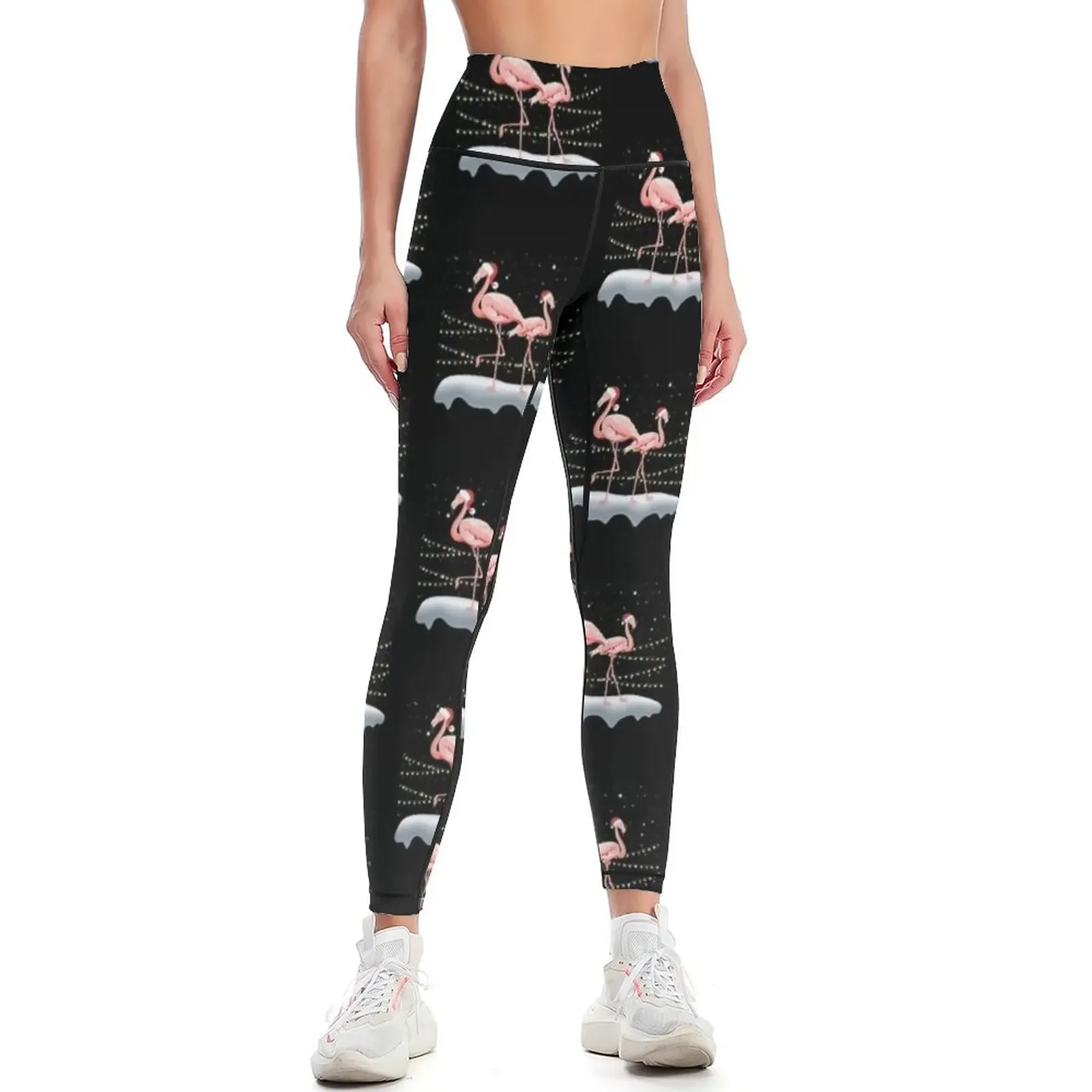 

Santa Hat Flamingo - Christmas Light Leggings Sweatpants Golf wear workout shorts Womens Leggings