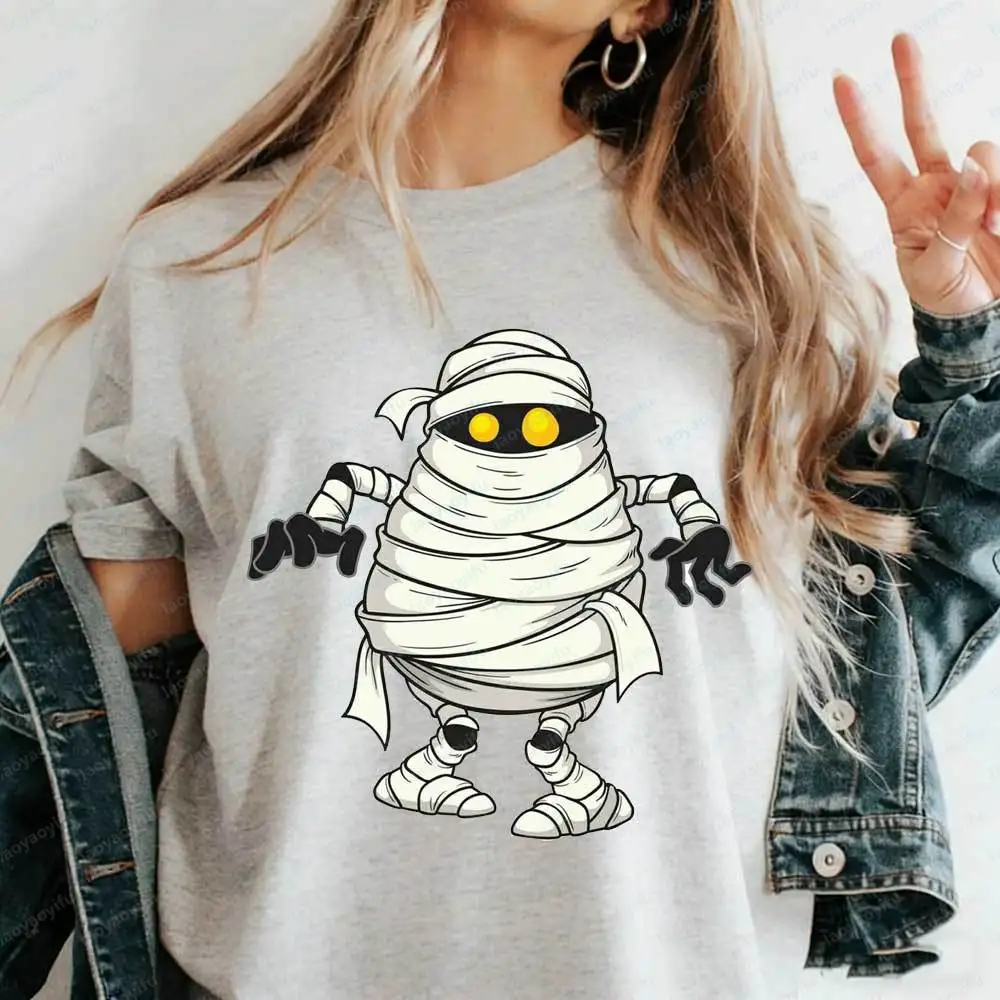 Cute Cartoon Mummy T-Shirt Funny Halloween Monster Graphic for Men Women Casual Short Sleeve Cotton Tops Harajuku Women Clothing