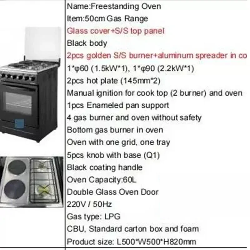 Freestanding Gas Electric Range Cooker, 2 Hot Plates 2 Gas Burners with Oven, Stainless Steel Kitchen Stove
