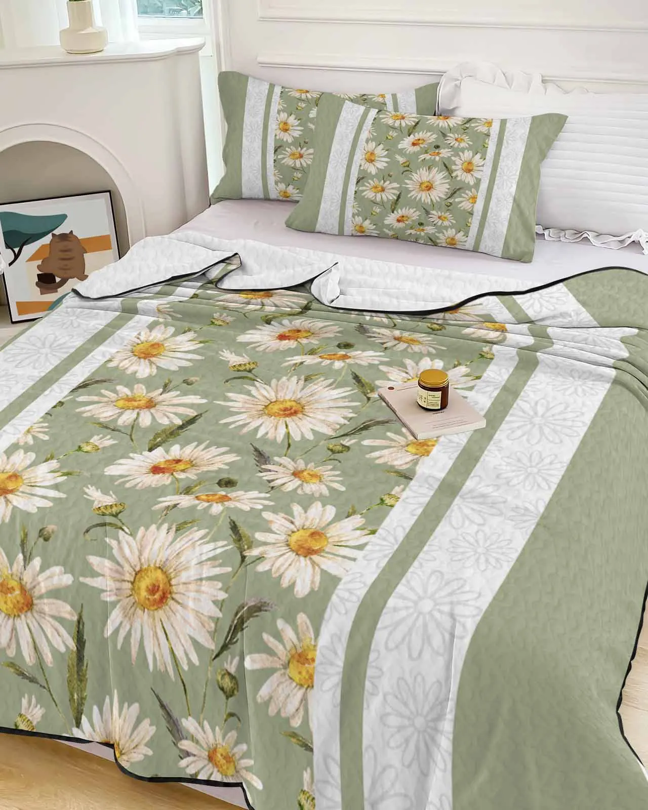 

Easter Daisy Texture Green Spring Cooling Blankets Air Condition Comforter Lightweight Summer Quilt for Bed Soft Thin Quilt