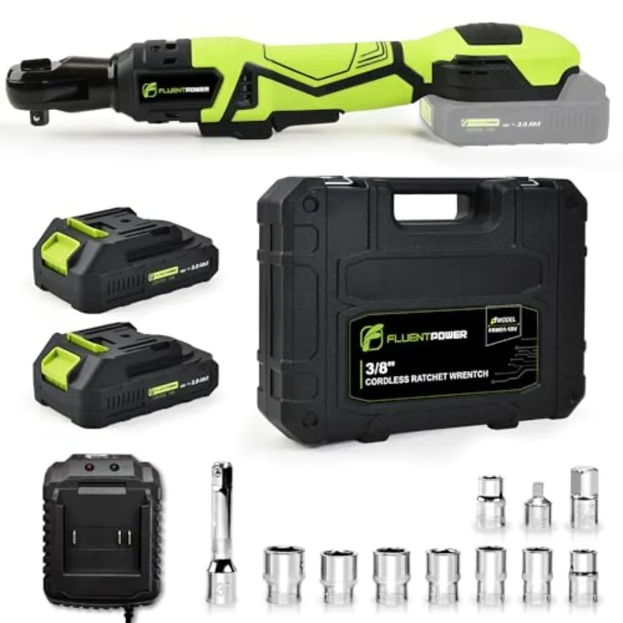 

3/8" Cordless Electric Ratchet Wrench Set 74 ft-lbs 100Nm 400 RPM 18V Brushless Power Tools Kit with Variable Speed 2x2.0Ah Bat