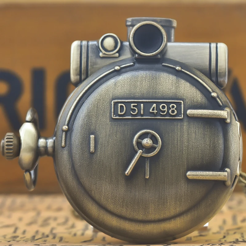 빈티지 청동 Steampunk 증기 기차 조각 된 석영 주머니 시계 목걸이 펜던트 시계 체인 남성 여성 체인 선물