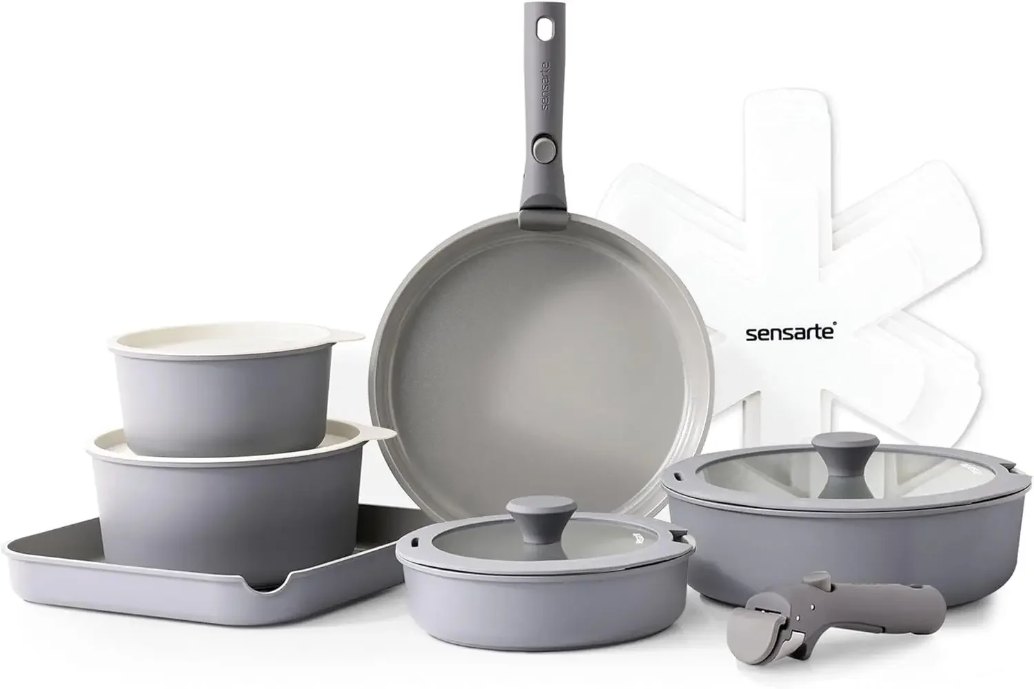 17 Piece Ceramic Pots and Pans Set, Nonstick Detachable Handle Cookware, Induction Kitchen Cookware Set with Removable