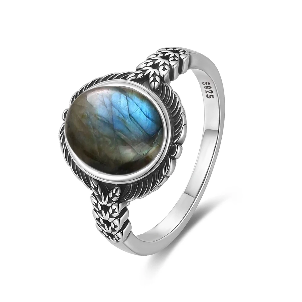 Women's Labradorite 925 Silver Ring with Rainbow Light, Gift