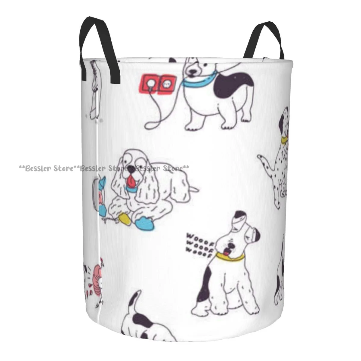 Dirty Laundry Basket Cute Dogs Demonstrating Domestic Folding Clothing Storage Bucket