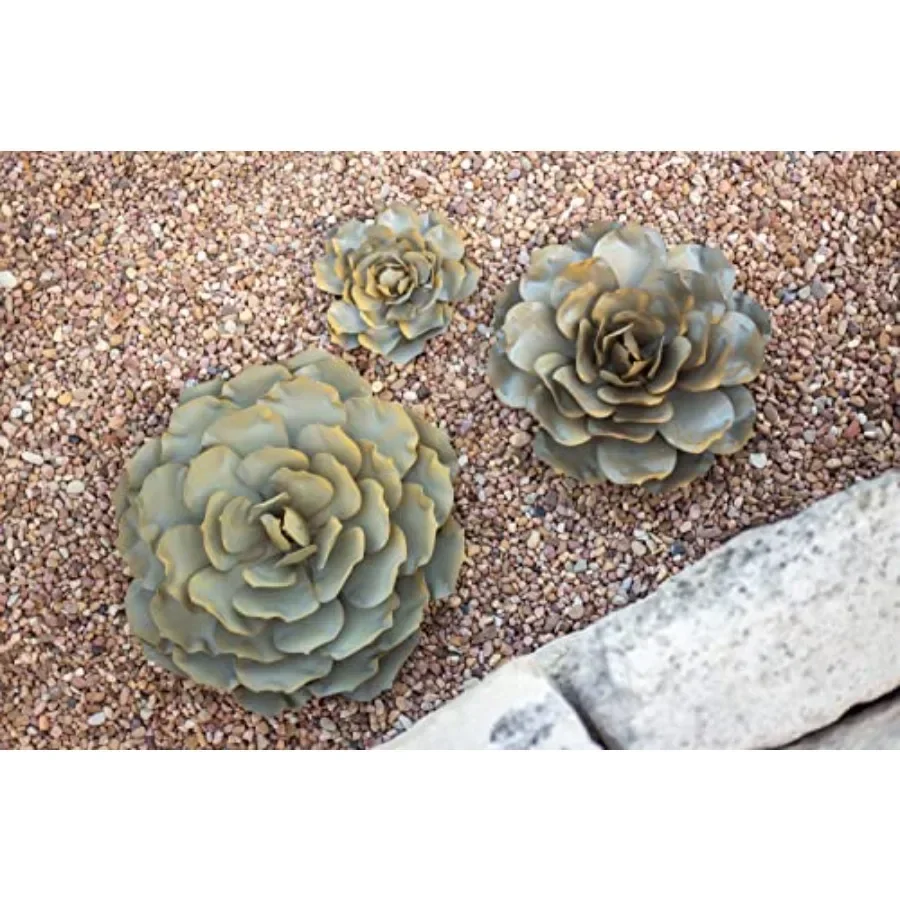 Succulent Statue for indoor outdoor decoration - artificial metal cactus sculpture in silver gray - 16 W tabletop windowsill wa